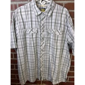 Mens CABELA'S Plaid Short Sleeve Button Up Shirt X-LARGE Button Pockets COOL MAX
